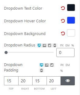 Filter Dropdown Settings