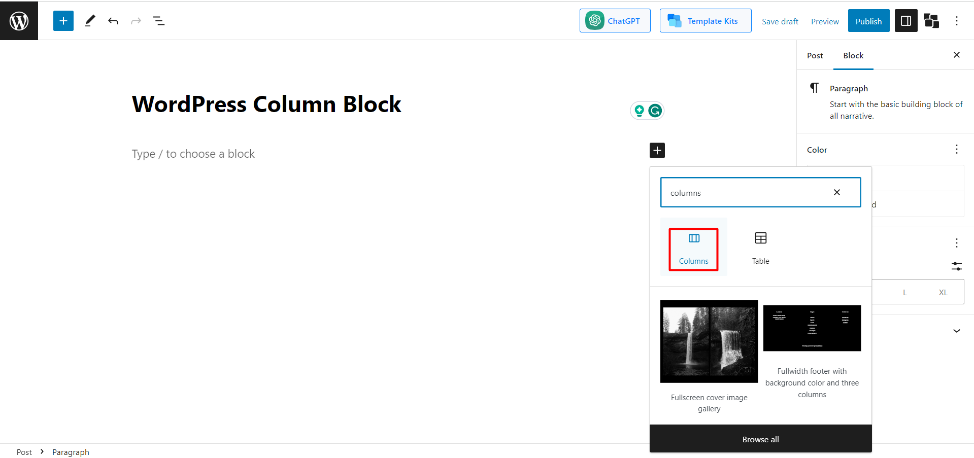 add columns block