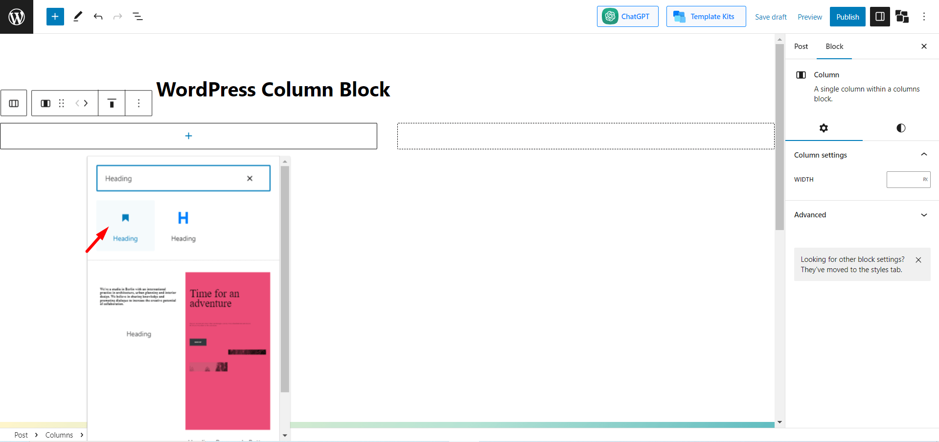 add heading block