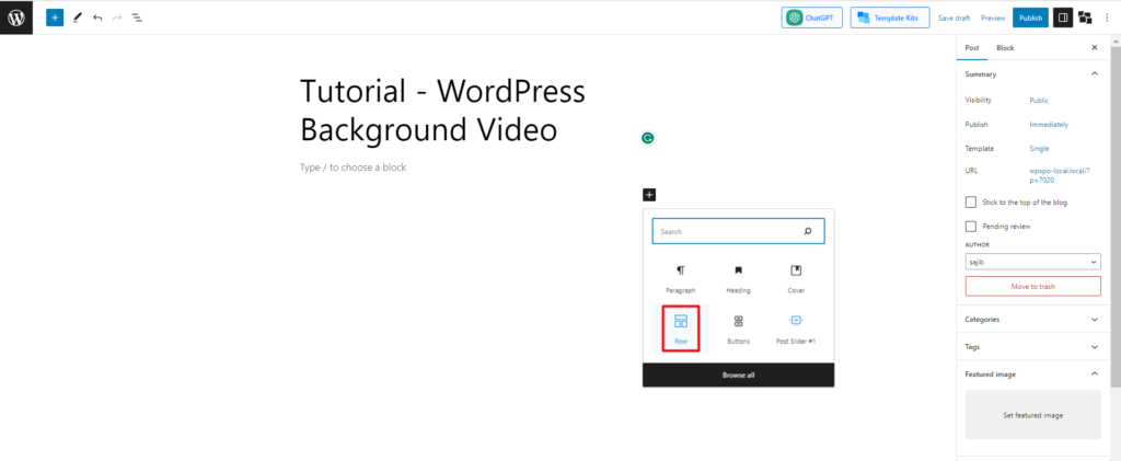 add row column block