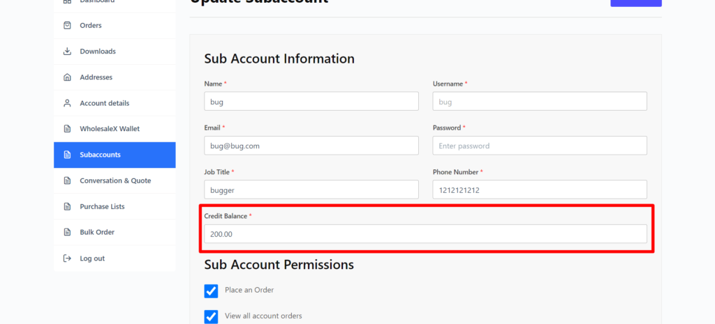 Adding Balance to Subaccounts as Parent