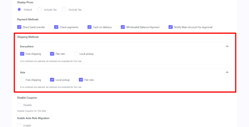 Adjust Shipping Methods for New Role