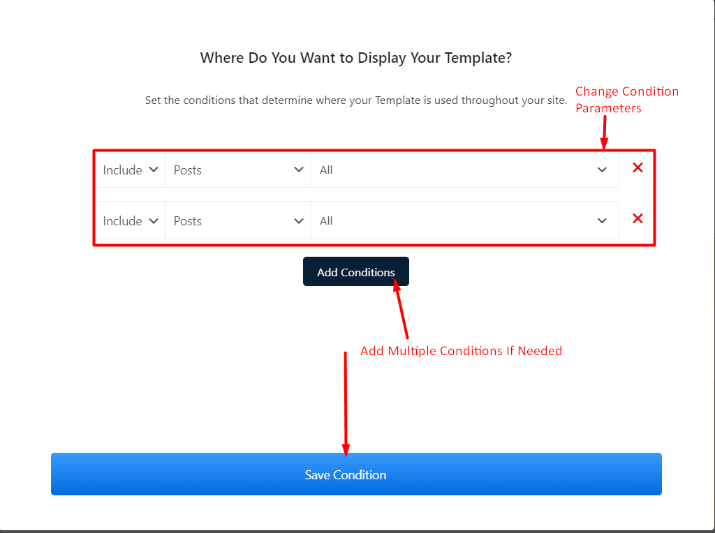 Change Condition Parameters for a Single Post Page