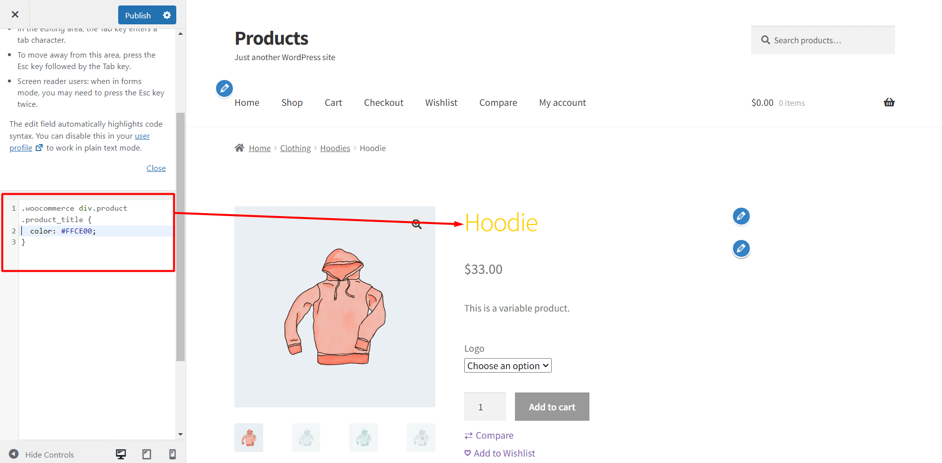 Change Product Title Colors