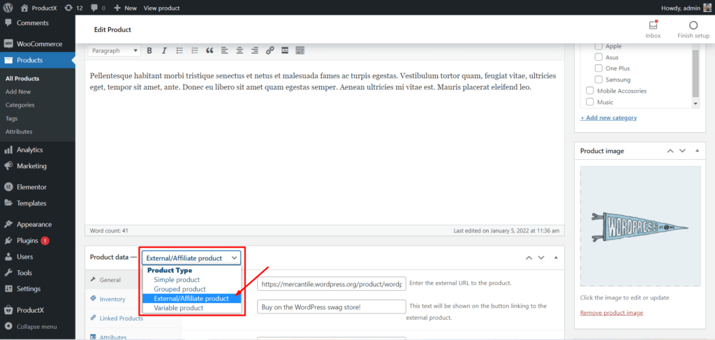 Change Product Type to External Products