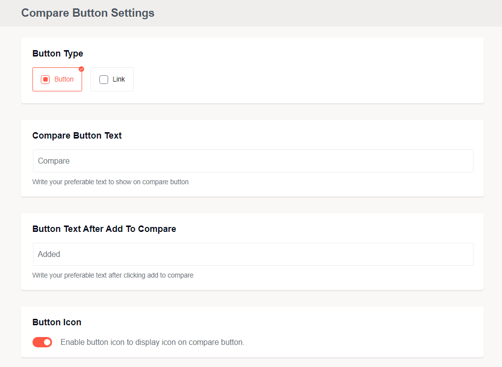 Compare Button Settings