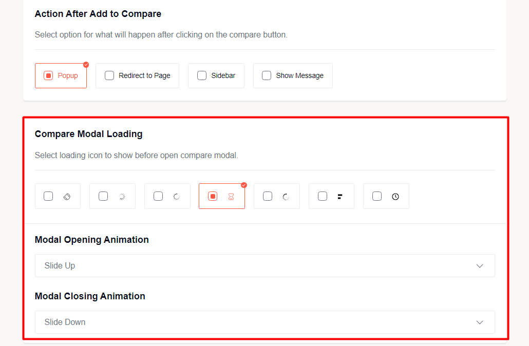 Compare Modal Loading