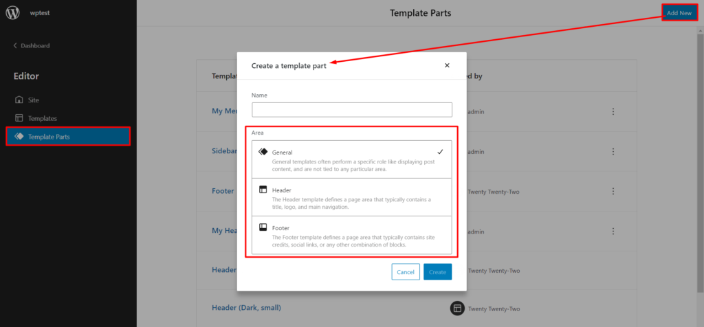 Create a Sidebar template part