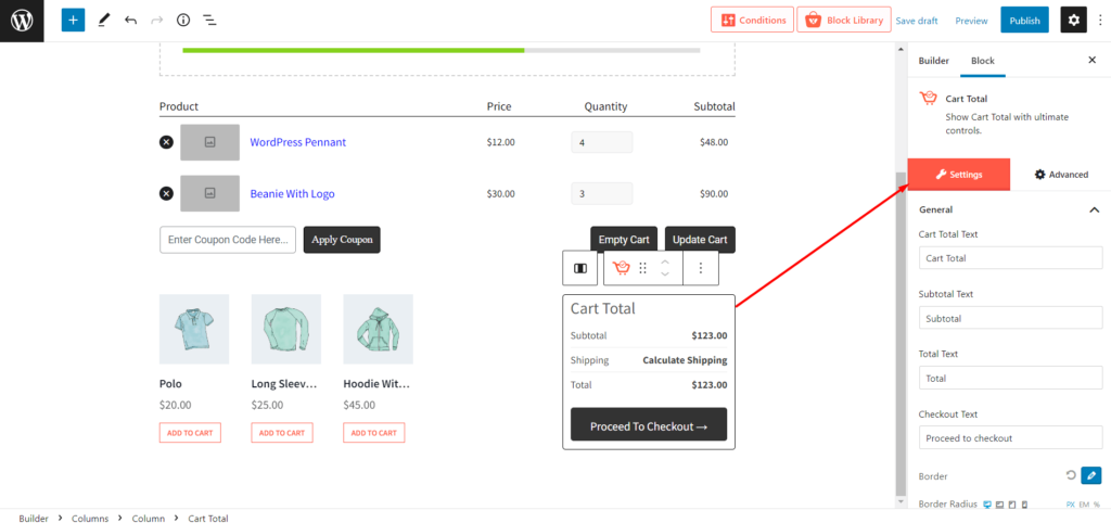 Editing Options of Cart Total