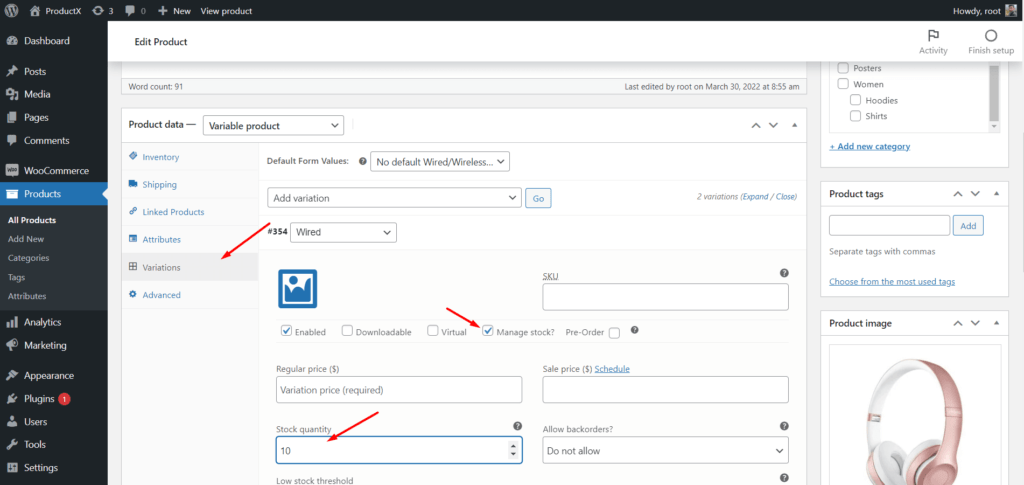 Enable on Variable Product