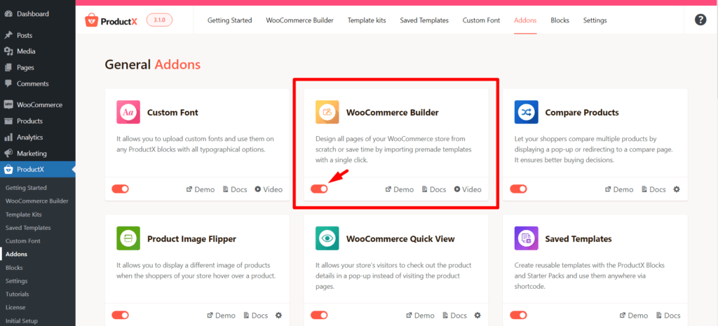 Enable WooCommerce Builder Addon