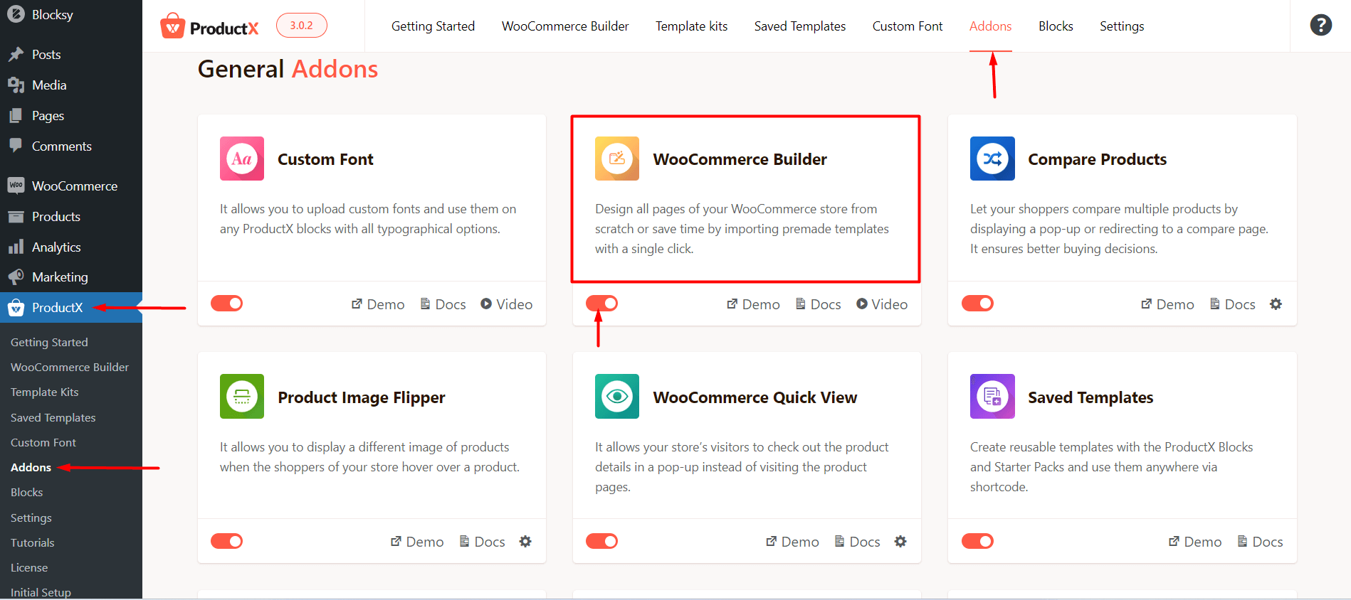 Enabling the WooCommerce Addon