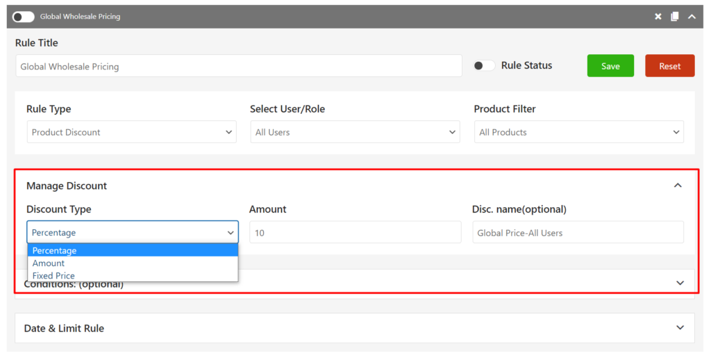 Managing Discount for Global Price