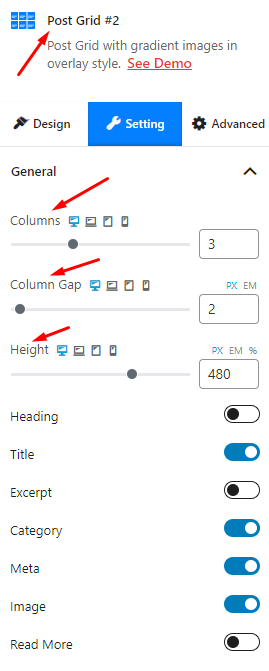 Post Grid Blocks General Setting