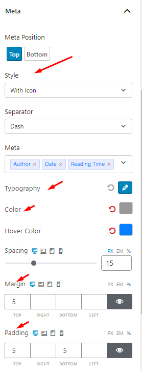 Post Slider Block Meta Setting