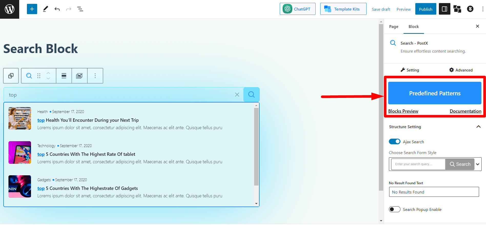 PostX Search Predefined Patterns