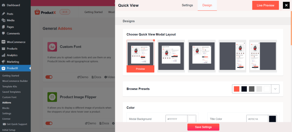 Quick View Layouts and Designs