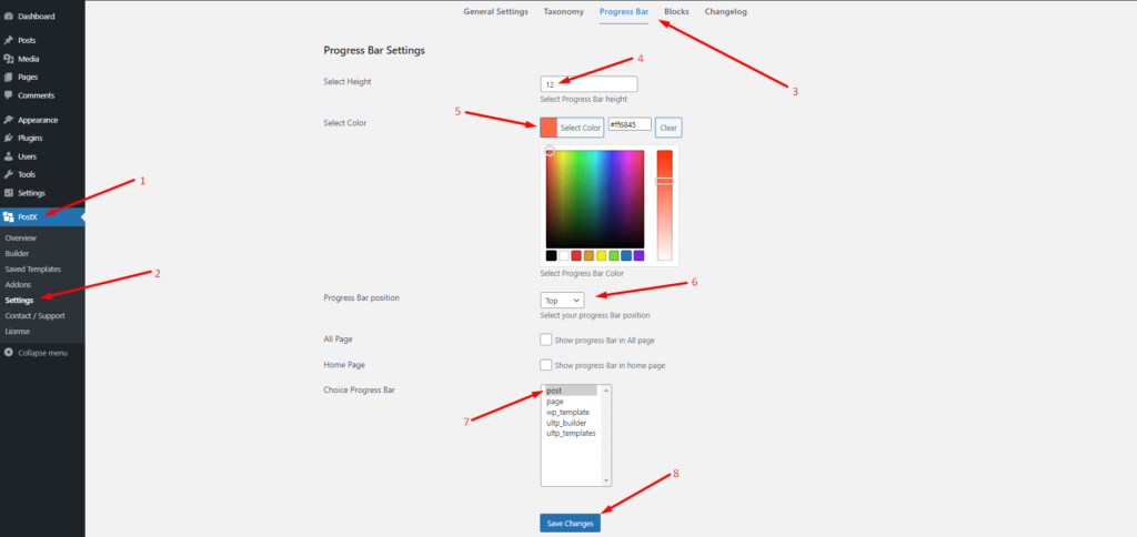 Reading Progress Bar Settings 