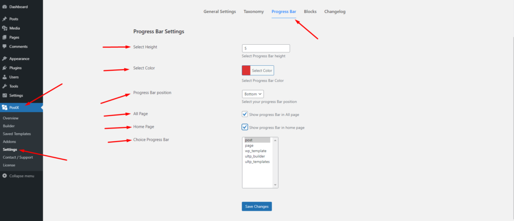 PostX Reading Progress Bar Settings 