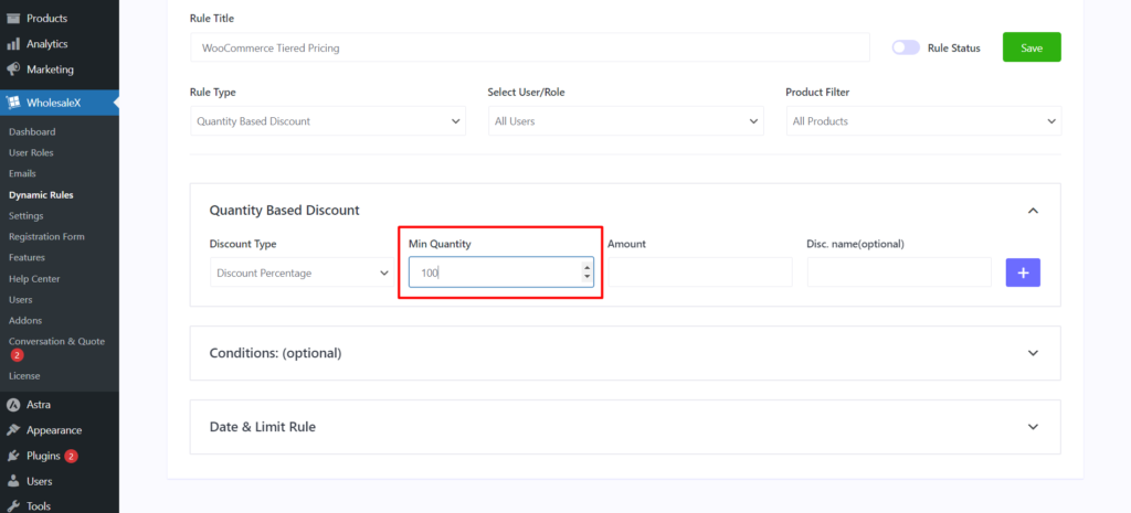 Selecting Minimum Quantity