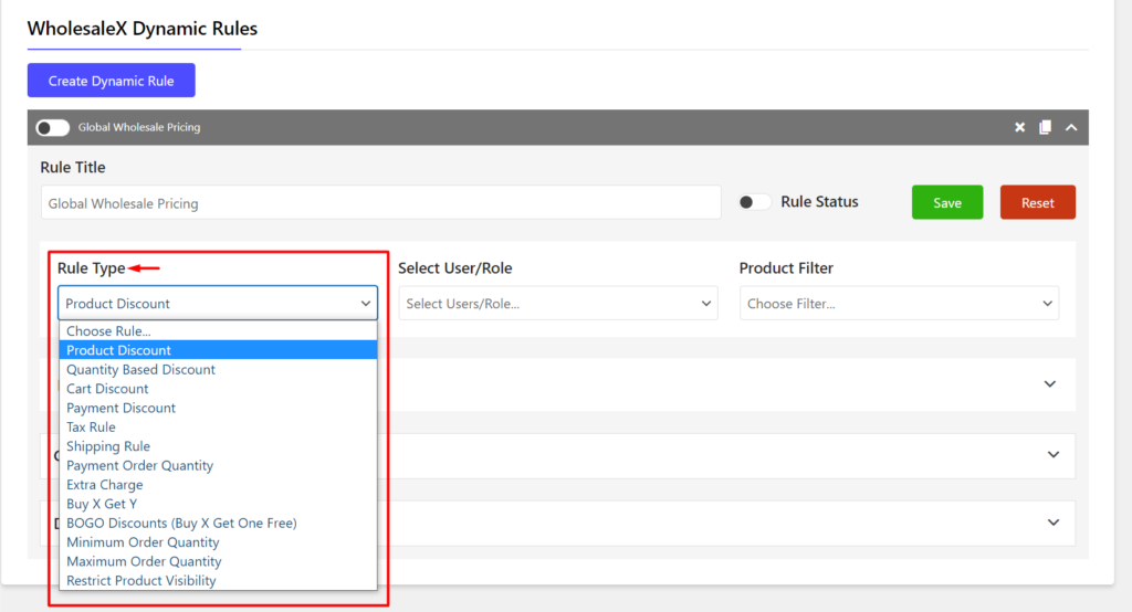 Selecting Rule Type for Global Price