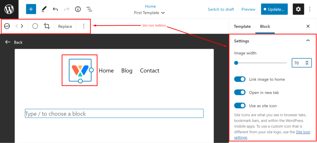 Site logo settings 