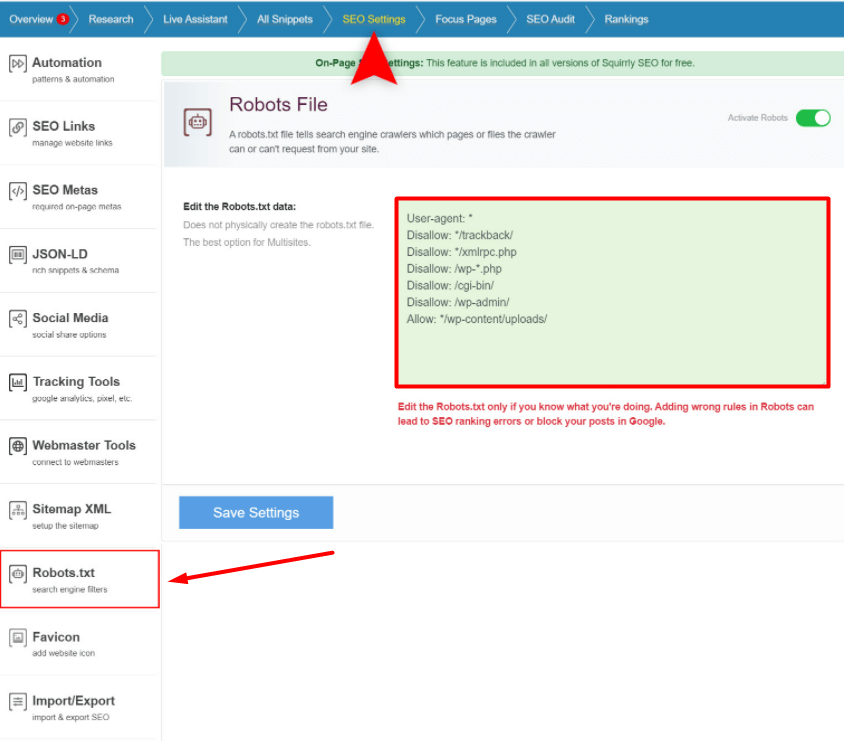 Squirrly SEO WordPress Robots.txt