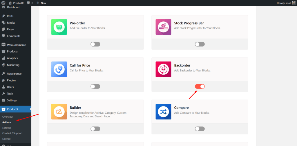 Turn on Backorder Addon