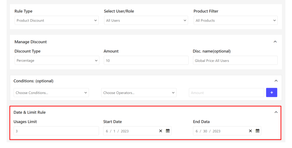 Usage limit and Date Limit for Global Pricing