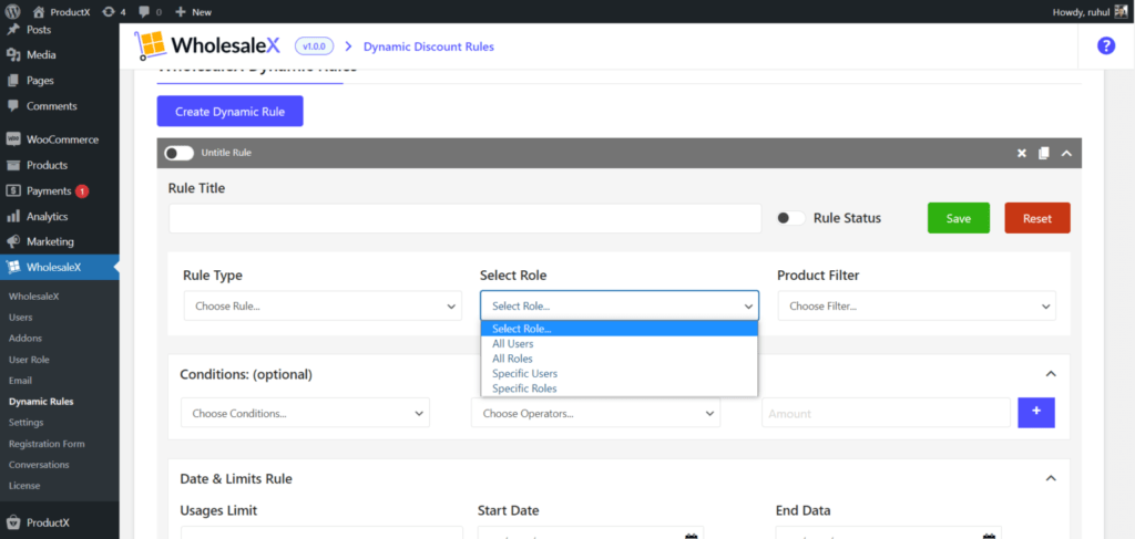 WholesaleX Role Selection