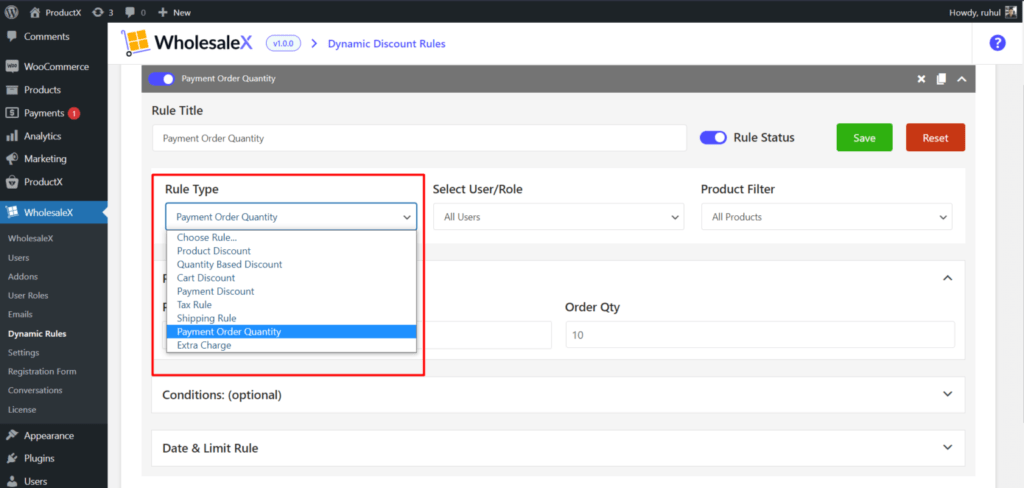 WholesaleX Selecting Payment Order Quantity