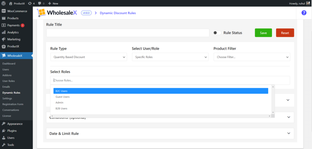 WholesaleX Selecting Roles