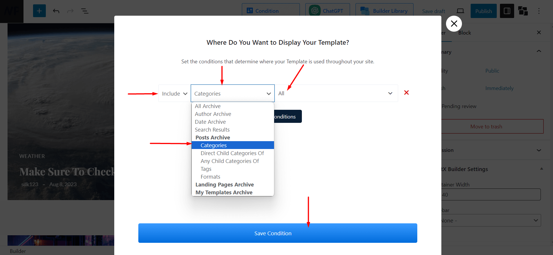 WordPress Categories Template - Setting Conditions